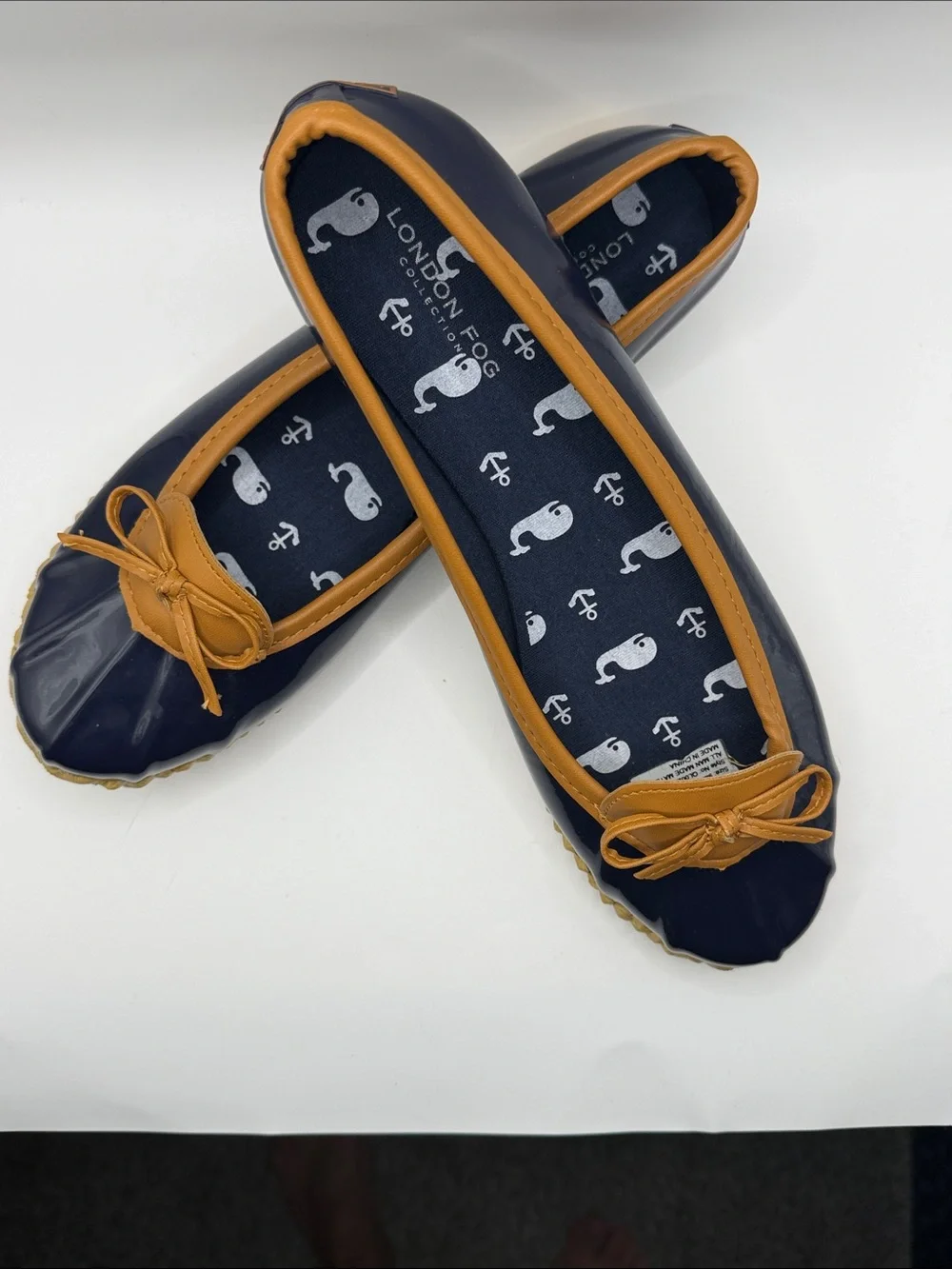 London Fog Women's Webster Slip-On Ballet Rain Shoe in Navy Blue
